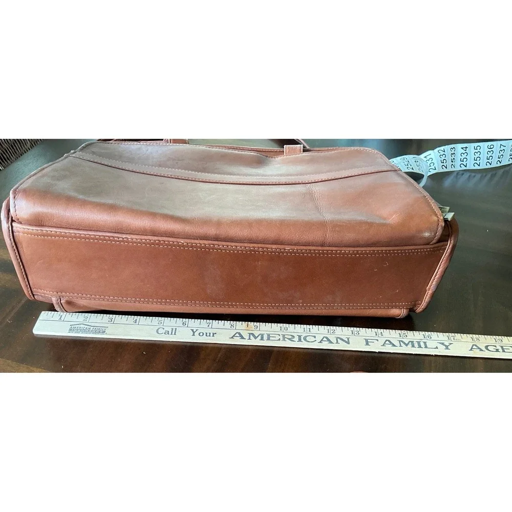 USL Vintage Leather Briefcase Messenger Bag Cognac Brown Multi Pocket Laptop Bag